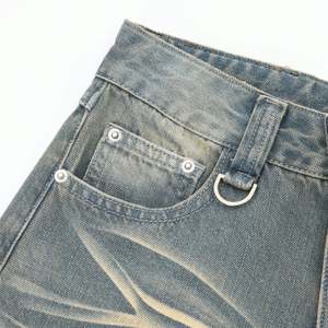 Distressed Washed Straight-<b>leg</b> Cropped Trousers for Men Jorts Summer Creases and Whitening <b>Wide</b>-<b>leg</b> Loose Casual Tweed <b>Shorts</b> - Product Image 3