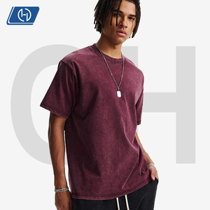 275G <strong>Men's</strong> Heavyweight T-Shirt - Regular Shoulder, Snow Wash Vintage Finish, Casual Street Style Garment Dyed Short Sleeve - Product Image 2