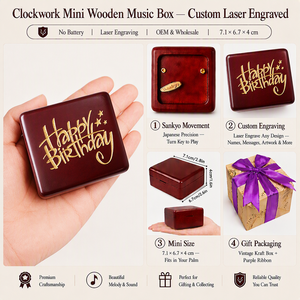 Caja de Música de Madera Color Vino Tinto con Grabado de <span class=keywords><strong>Feliz</strong></span> <span class=keywords><strong>Cumpleaños</strong></span>, Canción de Celebración Moderna, 18 Notas, Movimiento Sankyo de Manivela, Personalizada - Product Image 2