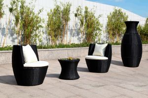 Juego de sofá de 3 piezas para patio, mesa de café de ocio, juego de jardín de mimbre apilable para patio, muebles de exterior, ahorro de espacio - Product Image 3