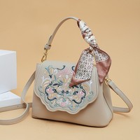 Sac à bandoulière pour femme 2026 Nouvelle Collection Haut de Gamme Tendance Vintage Artistique Style Chinois Brodé en PU avec Fermeture Éclair