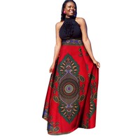 Gaun Maxi Kasual Katun Manis Bermotif Batik Pinggang Tinggi Ukuran Besar Rok Afrika Detail Kancing Siluet Bud Pakaian Etnik