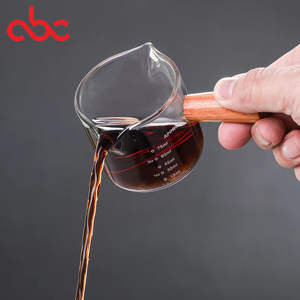 Taza Medidora con Doble Boquilla, Taza para Espresso, Taza para Leche, Vaso Transparente Redondo con Asa de Madera - Product Image 2