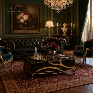 <span class=keywords><strong>Tavolino</strong></span> da Caffè Monolitico con Venature Dorate |   Lacca Nera di Lusso &amp;   Tavolo Decorativo con Intarsi in Oro - EKAR FURNITURE - Product Image 4