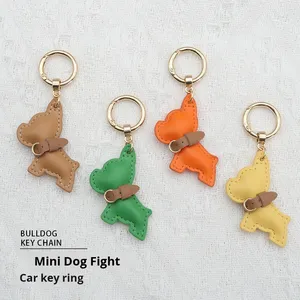 Mini <span class=keywords><strong>Bulldog</strong></span> <span class=keywords><strong>francese</strong></span> Cross-Border In pelle PU portachiavi In Stock per cuccioli di cartone animato accessorio pendente per chiavi e custodie per telefono - Product Image 2
