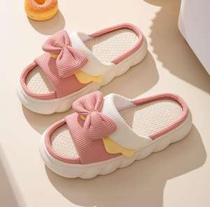 Nouvelles pantoufles en lin femme résidence ménage dessin animé quatre saisons haut <span class=keywords><strong>de</strong></span> gamme intérieur coton lin fond épais sandales antidérapantes - Product Image 2