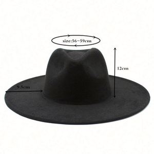 HOT SALE Fake Wool Panama Wide Brim Fedora <b>Hat</b> 9.5cm Silk Screen Printed <b>for</b> Women Men Spring Autumn Winter Fashion Dress - Product Image 4
