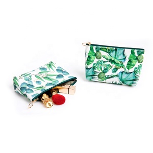 Sac cosmétique portatif d'impression tropicale, pochette de maquillage imperméable en gros de modèle de feuille de cuir d'unité centrale - Product Image 1