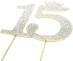 Number 15 Decoration Rhinestone Crown Cake Topper For 15th Anniversary Cake