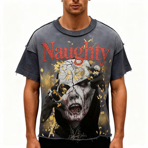 कस्टम हेवीवेट हिप हॉप स्ट्रीटवियर टी शर्ट 100% सूती बॉक्सी फिट एसिड वॉश विंटेज क्रॉप्ड छोटे आस्तीन प्रिंट मॉक - Product Image 3