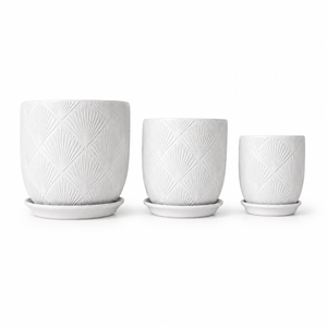 Set di Vasi in Ceramica Bianca con Vassoio, Fioriere Moderne Texturizzate <span class=keywords><strong>per</strong></span> Ordini all'Ingrosso, Decorazione Casa e Giardino - Product Image 2
