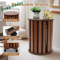 Ensemble personnalisé de 4 tabourets de bar multifonctionnels en bambou Table basse ronde en bois Style minimaliste pour chambre à coucher