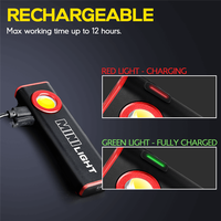 Lampe de travail LED COB rechargeable Type-C avec clip de poche et base magnétique, étanche IPX4, 500 lumens, pour atelier, route, réparation automobile