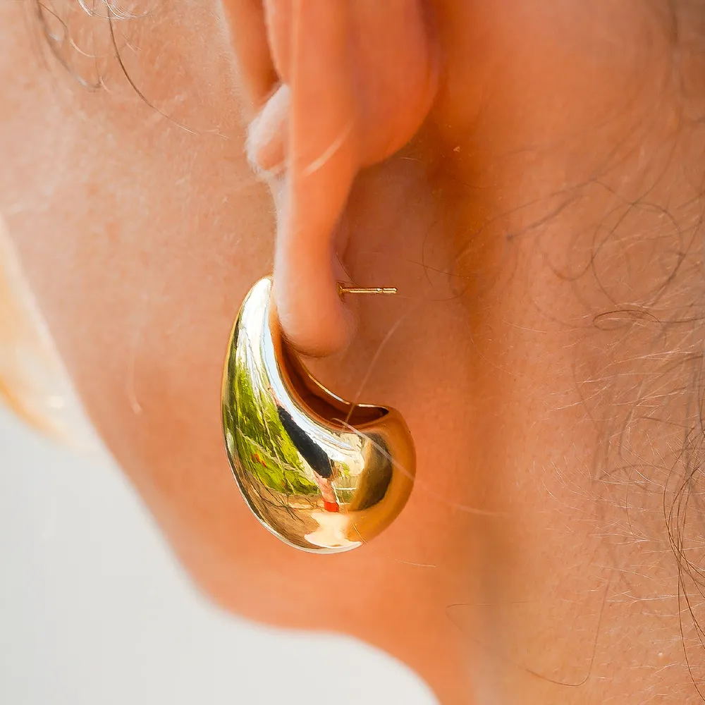 Mode 18 Karat vergoldete Wasser tropfen Ohrringe Frauen Chunky Jewelry Edelstahl Statement Ohr stecker Ohrringe