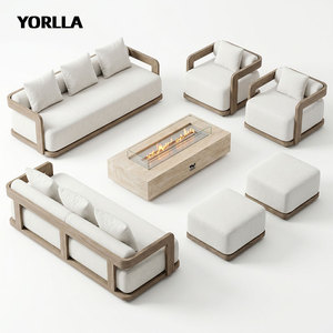 Canapé <span class=keywords><strong>de</strong></span> patio en teck en U moderne pour complexe hôtelier, <span class=keywords><strong>salon</strong></span> <span class=keywords><strong>de</strong></span> <span class=keywords><strong>jardin</strong></span> à assise profonde avec table brasero, couleur personnalisée par le fabricant - Product Image 5