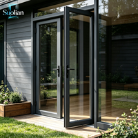 Porte à battants de style français en aluminium, grands panneaux de verre, isolation thermique pour villa, jardin, terrasse, intérieur et extérieur