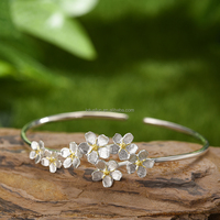 Lotus Fun Handgefertigtes 925 Sterling Silber 18k Vergoldetes Vergissmeinnicht-Blumen Elegantes Armband Luxus-Schmuck Bestes Geschenk für Frauen