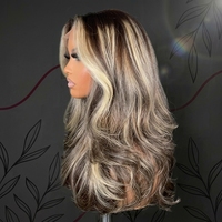 Perruque 13x6 en dentelle HD transparente, cheveux humains bruts, couleur ombrée blonde avec mèches, densité 200, cheveux longs, ligne de cheveux naturelle, ondulation naturelle