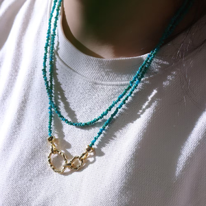 قلادة من حجر الفيروز الأزرق الملاكي، مصنوعة يدويًا، بطول 40 سم، حجر منحوت، هدية عيد الميلاد، صندوق هدايا، صنع في الصين، FUJ - Product Image 6