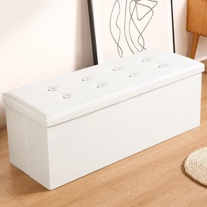 Reposapiés de piel sintética Banco otomano de almacenamiento plegable de 30 pulgadas con asiento acolchado - Product Image 1