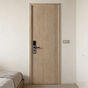 Porte en bois insonorisée et étanche <span class=keywords><strong>46</strong></span> dB, finition PVC grain montagne beige clair, design minimaliste, pour hôtel, bureau et chambre. - Product Image 2