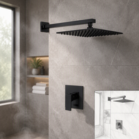 Système de douche mural haute pression en acier inoxydable brossé avec poignée, jets de pluie et de massage pour salle de bain d'hôtel