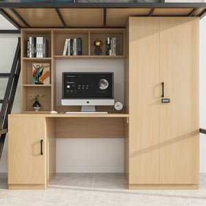 Современная металлическая и деревянная кровать в стиле лофт, двухъярусная кровать для студенческого общежития с книжным столом и шкафом для школьной квартиры - Product Image 4