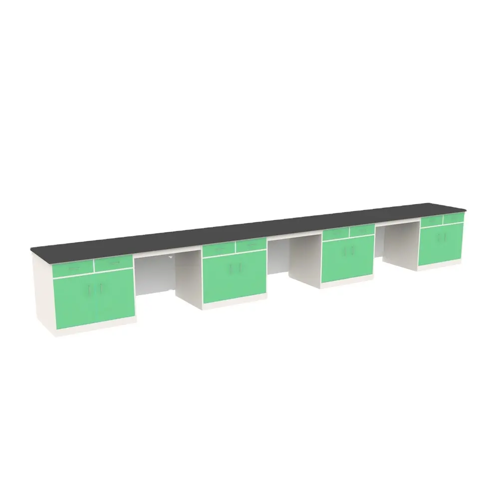 壁の食器棚が付いている新しい設計現代化学ベンチの実験室の家具の側面のベンチ