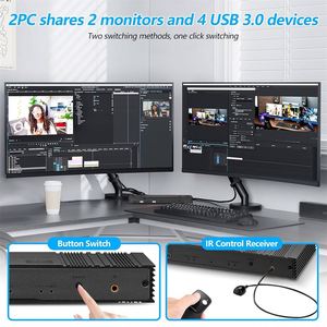 Elanby Black 2x2 Double Moniteur pour Commutateur KVM Contrôleur IR pour Résolution 3840x2400 2 Ports 2 Ordinateurs En Stock - Product Image 4