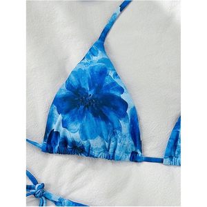 FOXA Conjunto de bikini de 2 piezas para mujer con estampado floral, traje de baño con corte alto y tanga - Product Image 4