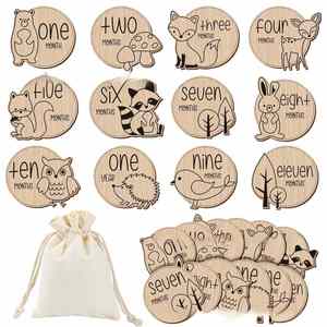 การ์ดไม้บันทึกความทรงจำสำหรับเด็ก 12 ชิ้น ลายสัตว์น่ารัก สลักลายเองได้ สำหรับประกาศงานเลี้ยงฉลองทารกแรกเกิดและแขวนผนัง - Product Image 3