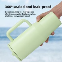 Gourde isotherme de voyage en acier inoxydable à double paroi avec poignée, couvercle et paille pliable anti-déversement