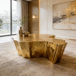 <span class=keywords><strong>Table</strong></span> basse de style italien de luxe <span class=keywords><strong>en</strong></span> racine d'<span class=keywords><strong>arbre</strong></span>, base <span class=keywords><strong>en</strong></span> acier inoxydable gravée dorée, design irrégulier pour villa, hôtel, salon - Product Image 4