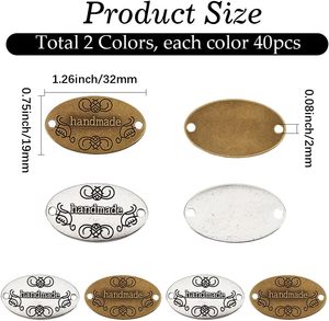 Étiquettes en métal faites à la main, en alliage, style antique, bronze, argent, ovales, pour tricot, couture, pendentifs, breloques, pour le bricolage - Product Image 2