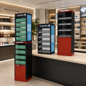 Vitrine lumineuse en bois pour cigarettes avec poussoir 2-en-1, présentoir de sol réglable et comptoir de table pour magasin de tabac - Product Image 1