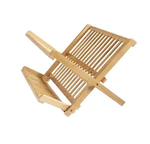 Secagem De Prato De Bambu 3 Tier Rack Dobrável Com Suporte De Utensílio Cremalheira De Secagem De Prato De Madeira Para Balcão De Cozinha