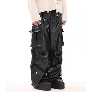 <span class=keywords><strong>Jeans</strong></span> <span class=keywords><strong>Larghi</strong></span> da Uomo in Denim Cerato Stile High Street Streetwear Hip Hop, Pantaloni Vestibilità Ampia in <span class=keywords><strong>Jeans</strong></span> Cerato Effetto <span class=keywords><strong>Pelle</strong></span> Lavata con Tasche Grandi - Product Image 3