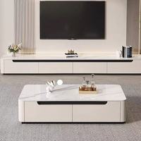 Ensemble table basse et meuble TV style crème moderne avec plateau en pierre frittée et tiroirs de rangement pour salon