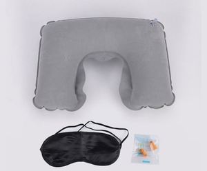 <b>Inflatable</b> Travel Neck Pillow Support for Traveling Airplanes <b>Cars</b> With Compact Carrying Bag Soft Velvet Washable Cover - Product Image 2