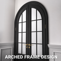 Fabricant de Portes Intérieures Modernes à Double Vitrage Noir, Poignée à Levier Dorée, Panneau Artistique Dépoli