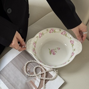 Nouvelle grande plaque de service de Nouvel An, style manoir français, à motifs floraux en relief, compatible micro-ondes, avec double poignée - Product Image 2