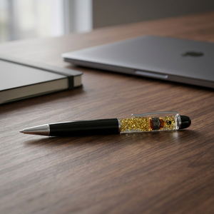Stylo bille personnalisé avec logo imprimé, en métal, avec feuille d'or torsadée et paillettes dorées flottantes de 1,0 mm, design original, idéal pour les cadeaux. - Product Image 2