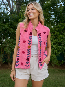 Premium Knitted TNT Embroidery Sleeveless Short Winter <b>Women</b> Handmade Floral Artisan Ethnic Fashion <b>Lightweight</b> Cotton <b>Bomber</b> - Product Image 1