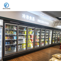 Refrigerador/Congelador Vertical de Acero Inoxidable de Una Sola Temperatura con Enfriamiento por Aire para Exhibición Comercial, Vitrina de Supermercado de 3 Puertas