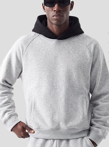 Felpa Girocollo Bicolore Stratificata con Cappuccio a Contrasto Albicocca, in Cotone Pesante, con Maniche Raglan e Tasca a Canguro, Stile Streetwear - Product Image 2