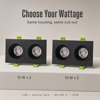 Spot encastré double tête COB LED CRI90 3CCT anti-éblouissement 175x90mm pour couloir d'hôtel et salon