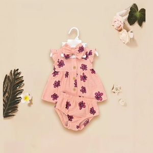 All'ingrosso abito corto da bambina di alta qualità 3 pezzi vestito estivo senza maniche collant body in cotone plissettato <span class=keywords><strong>per</strong></span> bambini - Product Image 2