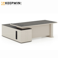 Comodidad de productividad en forma de L con gabinete de almacenamiento Mesa auxiliar para escritorio de Jefe de Oficina Mesa de computadora de gerente blanca de madera