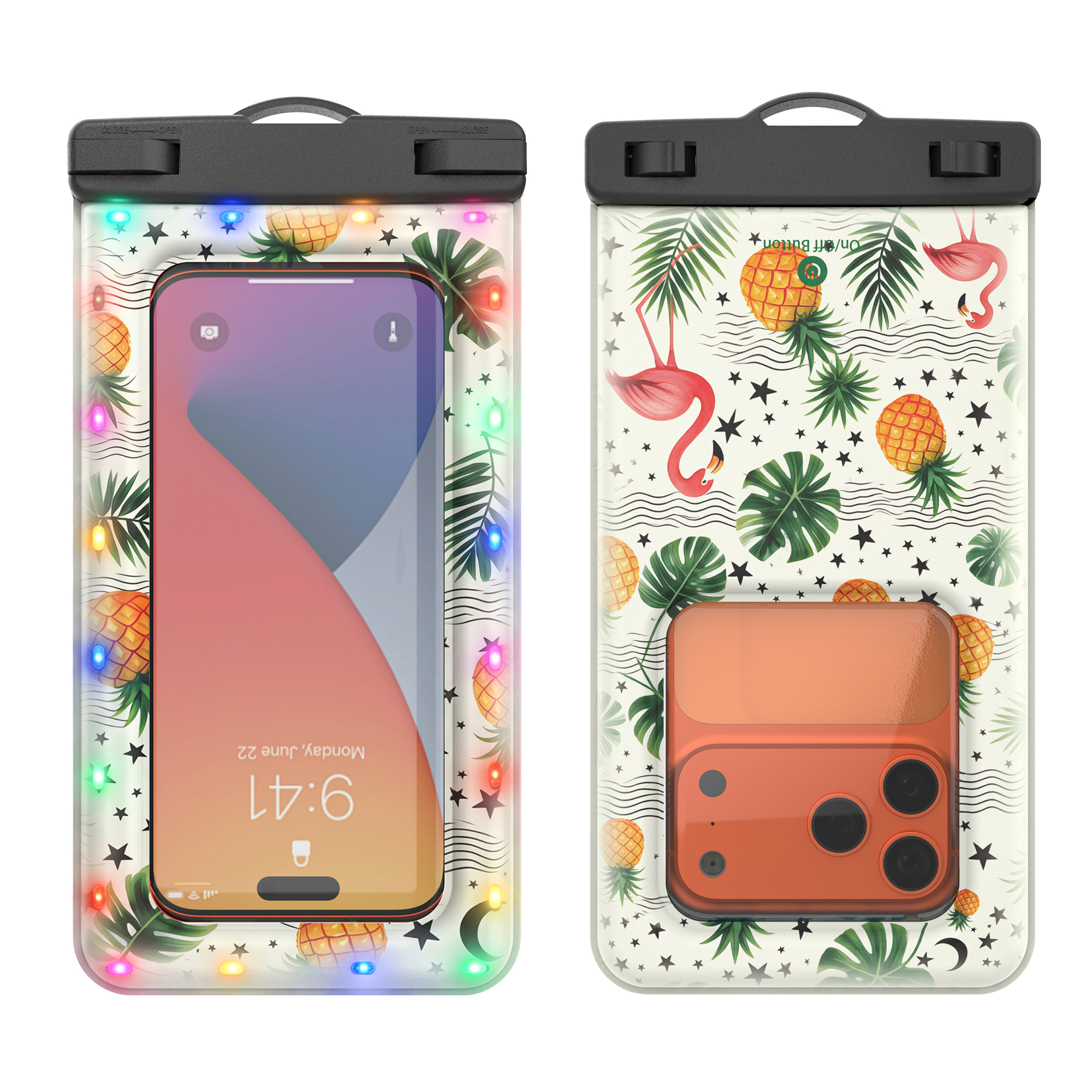 Green Flamingo & pineapple print