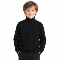 Pull en maille à col roulé noir pour enfants Garson, 50 % polyester, tricot fin, col côtelé haut, pull fin pour l'automne, OEM/ODM